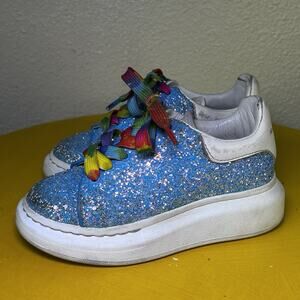 Alexander McQueen Kids Sneaker Blue Glitter Shoe 27 D